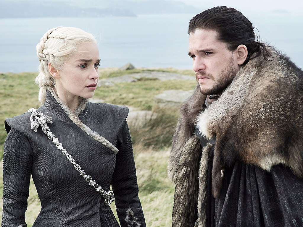 Daenerys Targaryen (Emilia Clarke) and Jon Snow (Kit Harington) plot their futures on 'Game of Thrones.'.