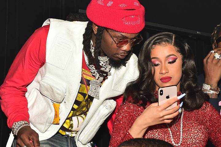 Offset and Cardi B attend Offset’s ‘Father of 4’ album release party at Oak Atlanta on Feb. 22, 2019, in Atlanta, Ga.