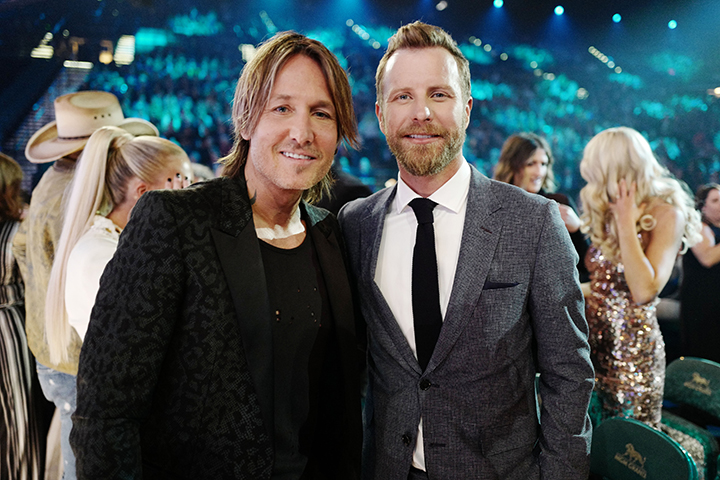(L-R) Keith Urban and Dierks Bentley attend the 54th Academy of Country Music Awards at MGM Grand Garden Arena on April 7, 2019 in Las Vegas, Nev.