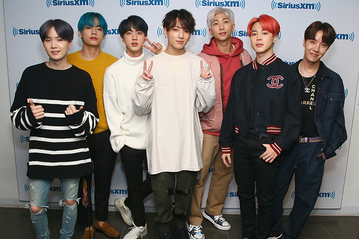 South Korean pop group BTS, visit ‘The Morning Mash Up’ on SiriusXM Hits 1 Channel at SiriusXM Studios on April 12, 2019 in New York City.