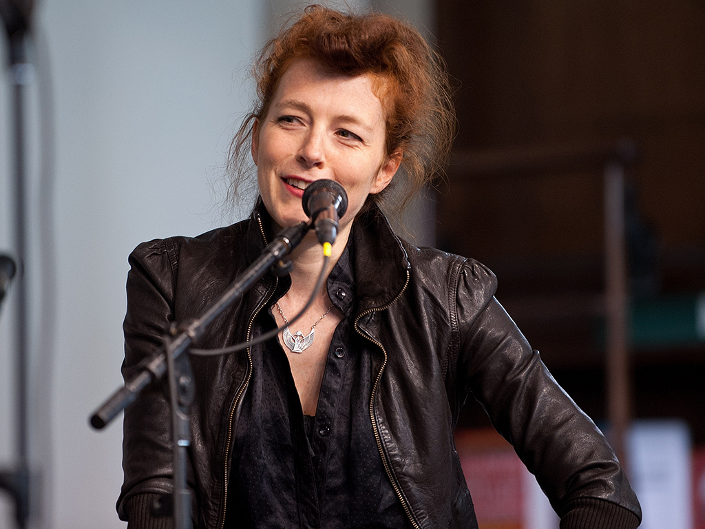Melissa Auf der Maur performs on stage at Barnes & Noble Union Square on April 5, 2012 in New York City.