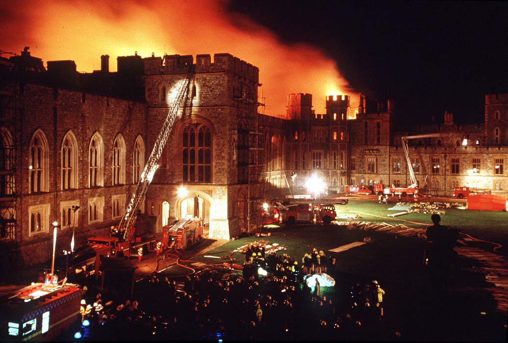 Windsor Castle on fire in 1992.