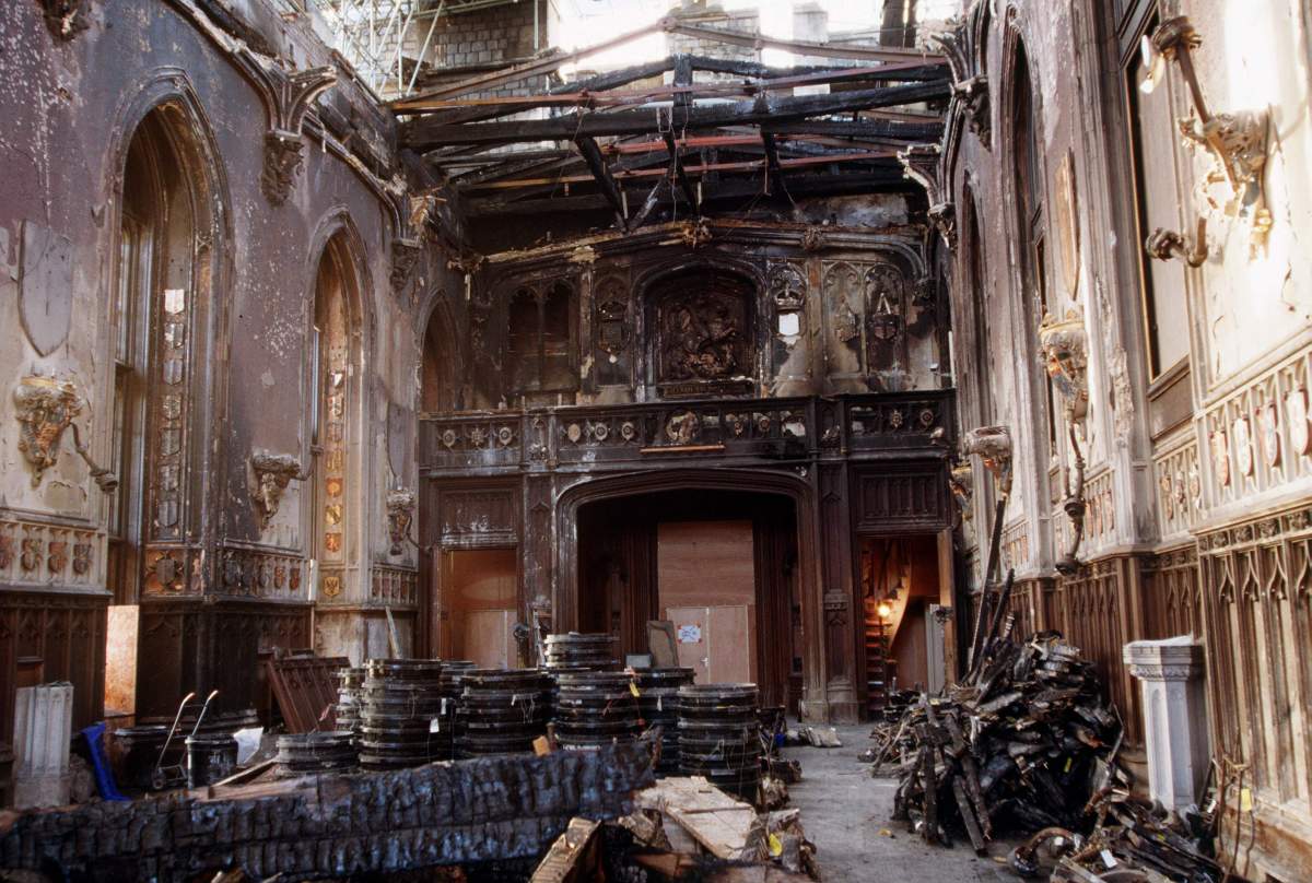 St. George’s Hall In Windsor Castle after the devastating fire.