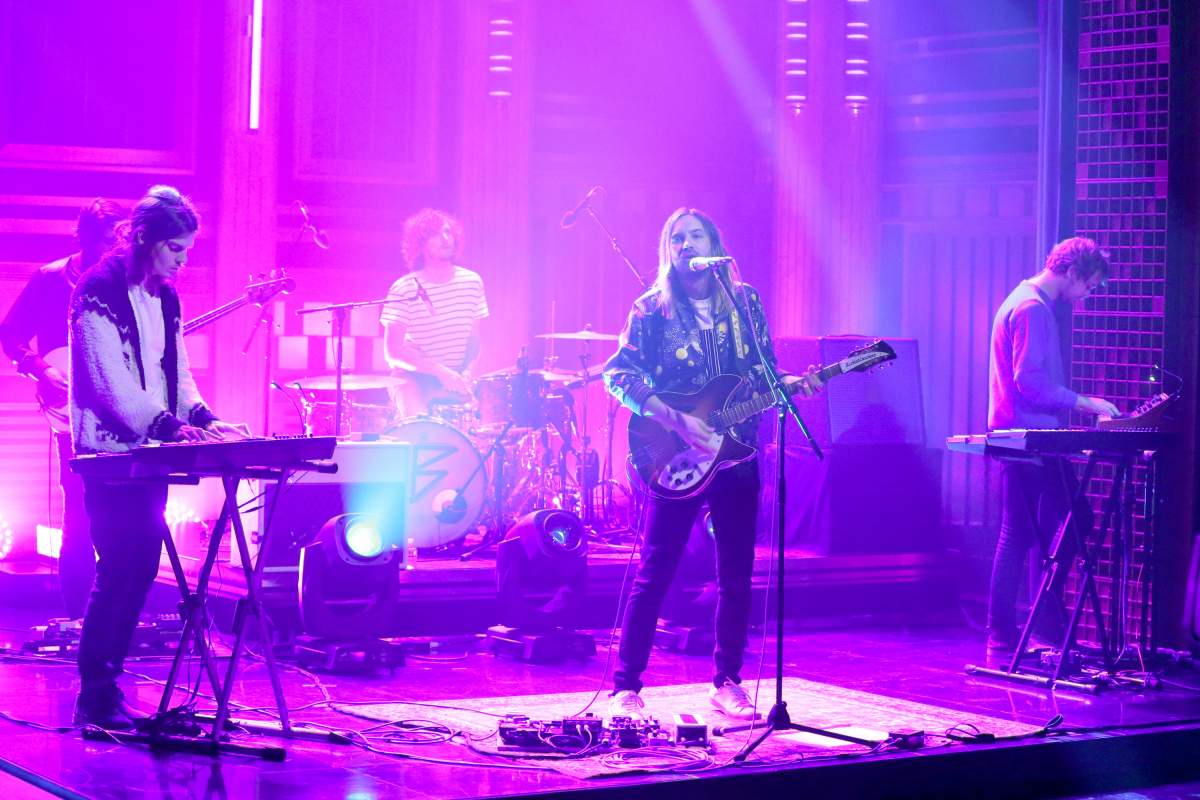(L-R) Dominic Simper, Jay Watson and Kevin Parker of Tame Impala perform Love/Paranoia on July 31, 2017.
