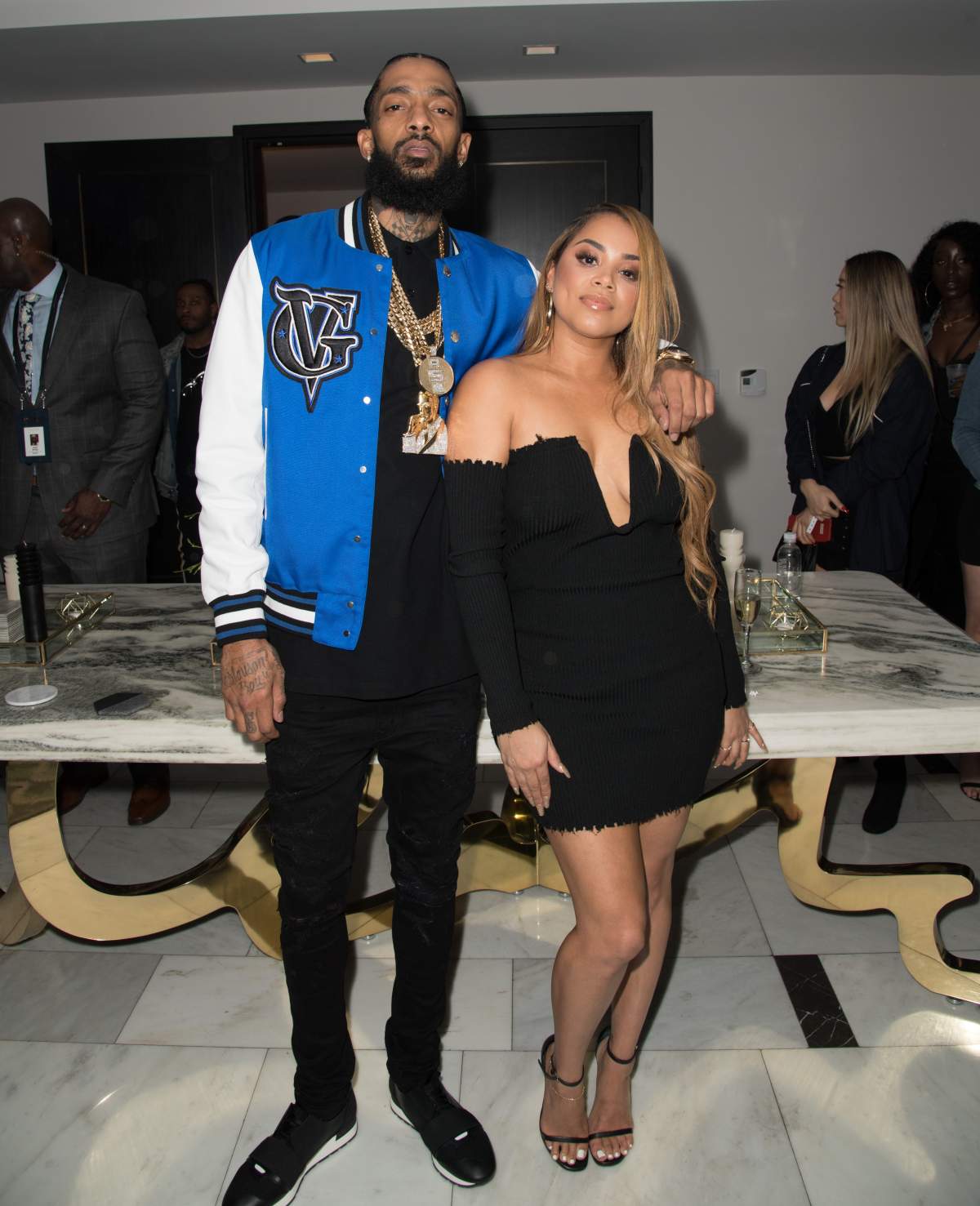 (L-R) Nipsey Hussle and Lauren London attend Nipsey Hussle’s Private Debut Album Release Party at The London West Hollywood at Beverly Hills on Feb. 16, 2018, in West Hollywood, California. (Photo by Earl Gibson III/Getty Images)