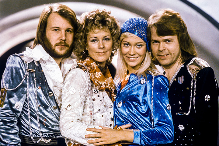 Picture taken in 1974 in Stockholm shows the Swedish pop group ABBA with its members, (L-R) Benny Andersson, Anni-Frid Lyngstad, Agnetha Faltskog and Bjorn Ulvaeus posing after winning the Swedish branch of the Eurovision song contest with their song 'Waterloo'.