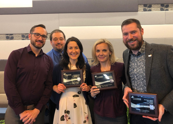 From left to right: Global Toronto managing editor Simon Ostler, digital broadcast journalist Nick Westoll, assignment editor Ashley Stanhope, crime specialist Catherine McDonald and news director Mackay Taggart.
