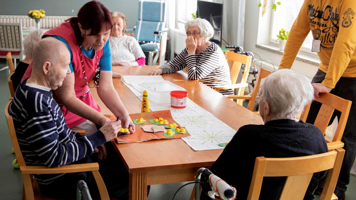 Residents of Heikanrinne public elederly care facility perform their activities in Forssa, Finland April 2, 2019. Picture taken April 2, 2019.