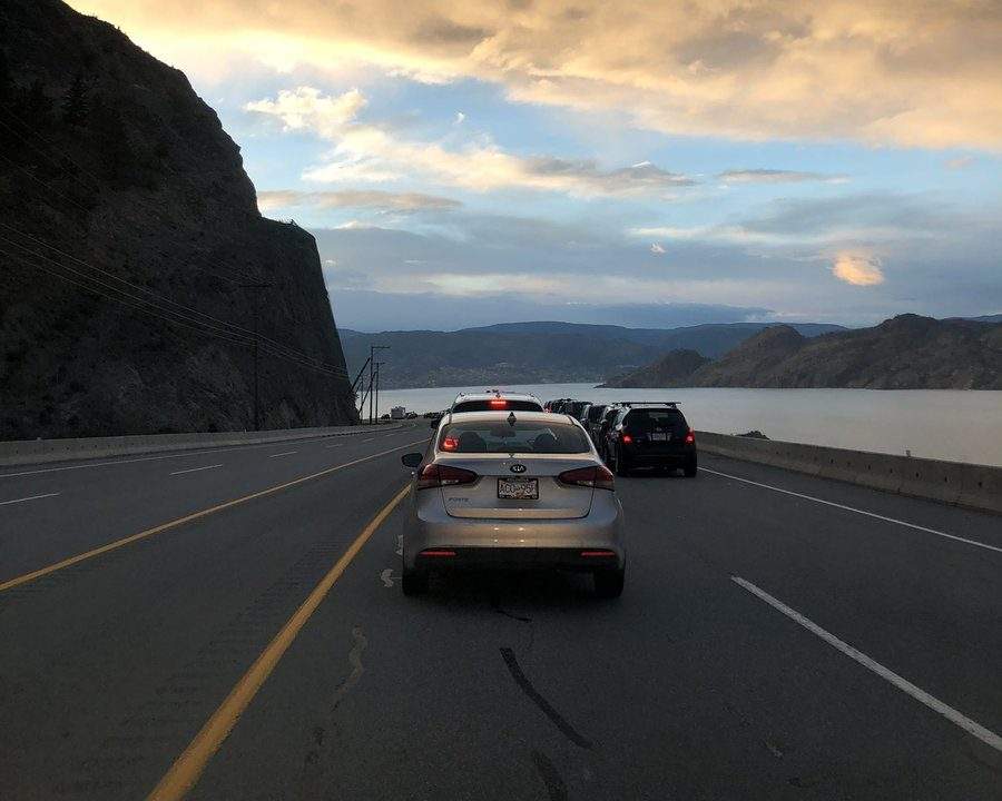 A motorist stuck in traffic snapped this picture of the long line of vehicles waiting for Highway 97 to reopen Saturday evening.