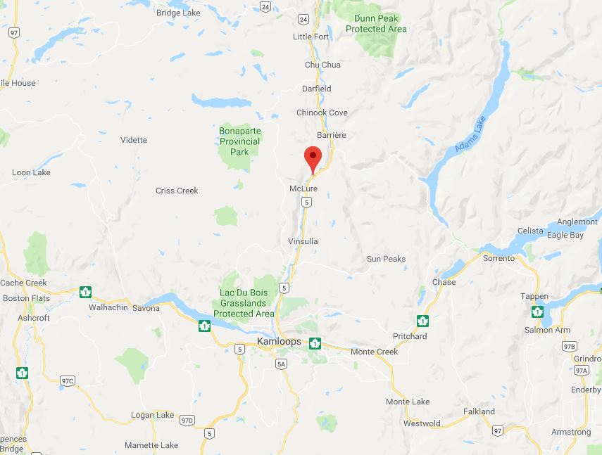 Highway 5 closed north of Kamloops due to rockslide - image