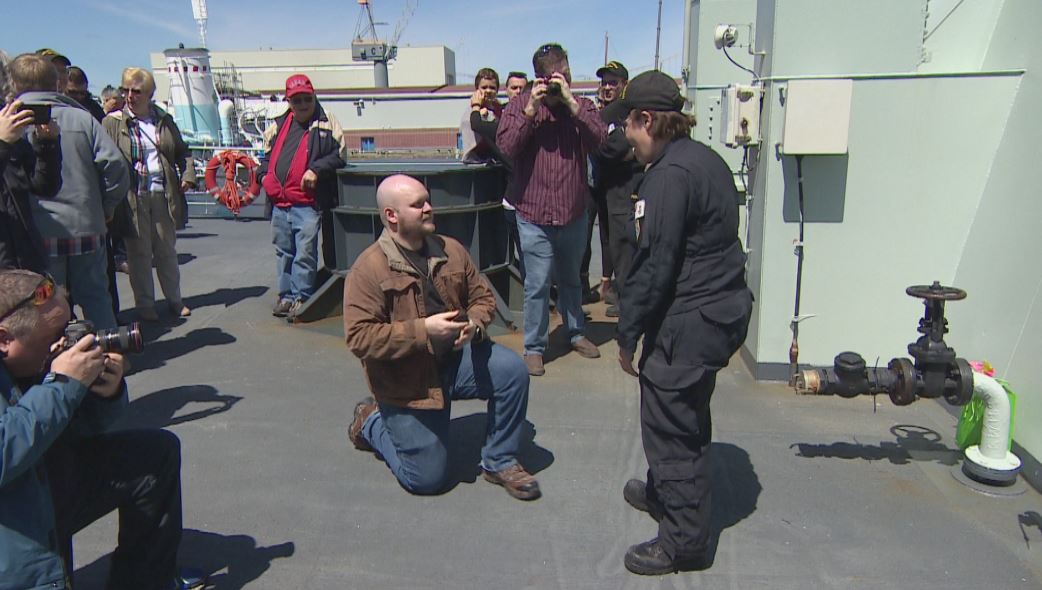 Keelan Pyne proposed to her girlfriend who had just returned to Halifax after spending three months away.