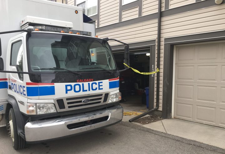 Calgary police searched a Cranston garage on Saturday morning.