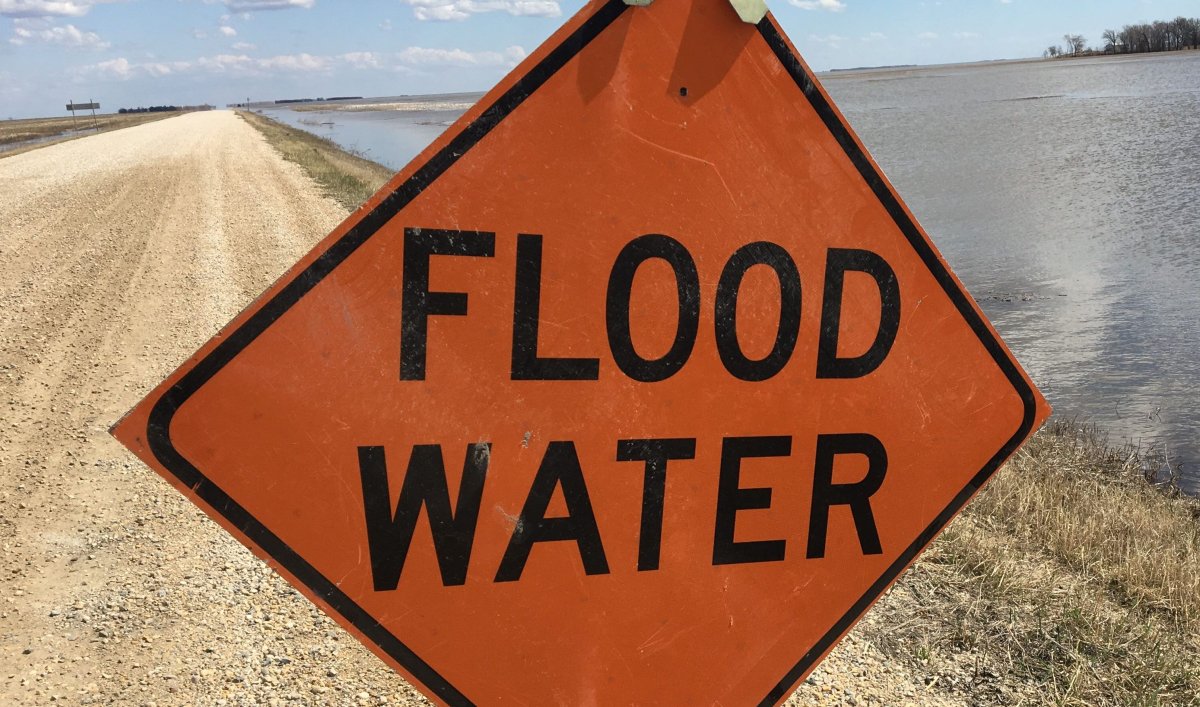 A sign warns of flood water in this file photo.