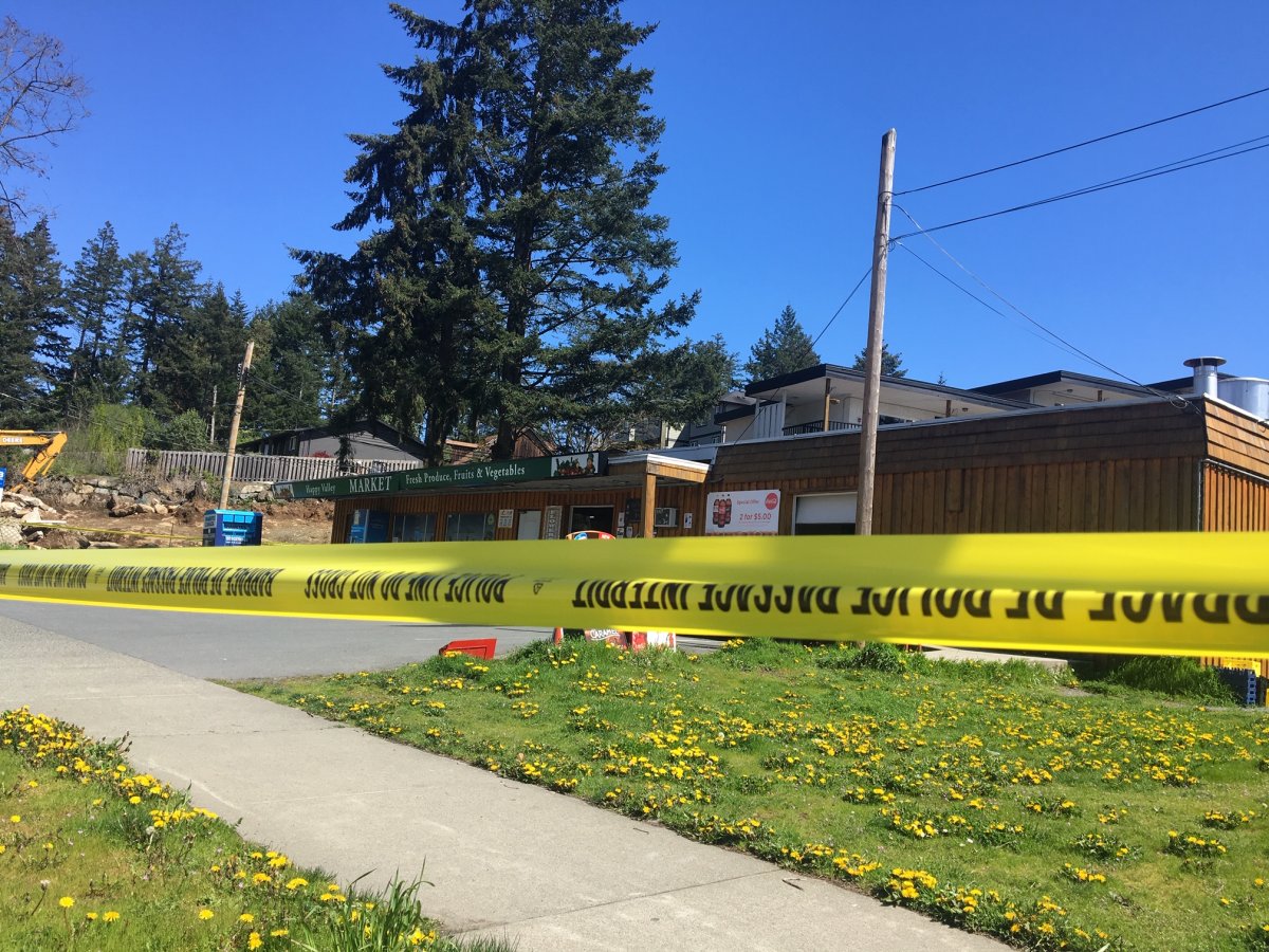Langford's Happy Valley Market behind police tape on Tuesday.