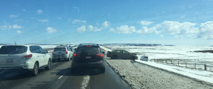 Eastbound Trans-Canada Highway, between Calgary and Cochrane, on Sunday.
