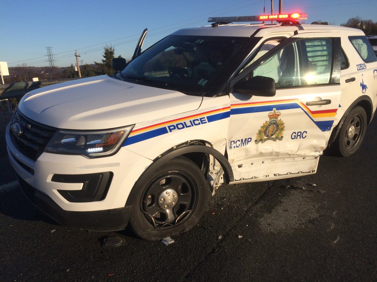 A member of Halifax District RCMP was injured when his vehicle was struck by another vehicle. 