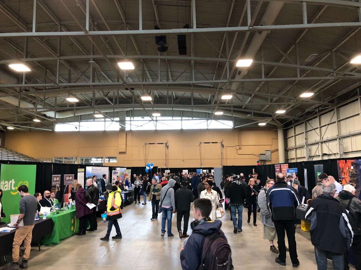 Job seekers gather in the Western Fair Agriplex for the London and Area Works job fair.