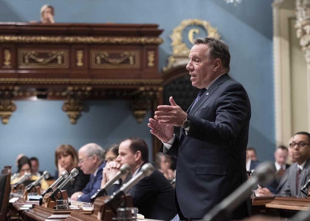 Quebec Premier Francois Legault responds to the Opposition during question period Tuesday, April 16, 2019 at the legislature in Quebec City.