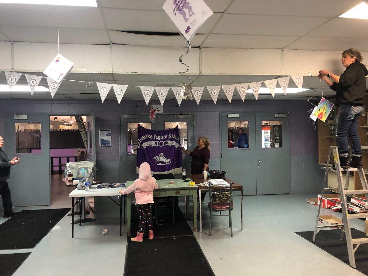 The Kahnawake Figure Skating Club prepares the Kahnawake Sports Complex ahead of its 25th anniversary celebrations. Saturday April 13, 2019.