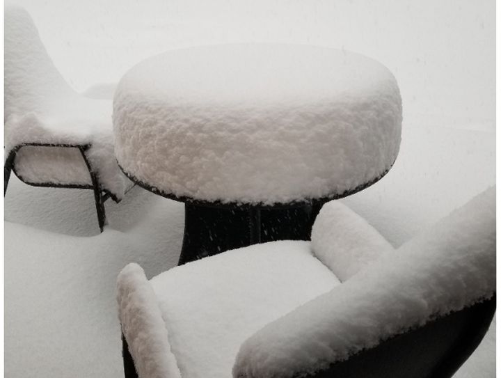 This photo sent in from Katherine Jones shows snow in Bragg Creek April 27, 2019.