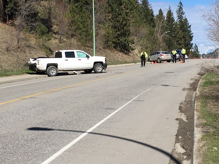 An unmarked police truck was involved in a two-vehicle crash in Kelowna on Thursday.