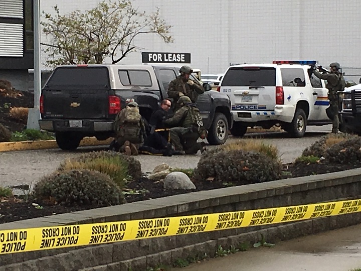 The police training exercise took place along Enterprise Way in Kelowna.