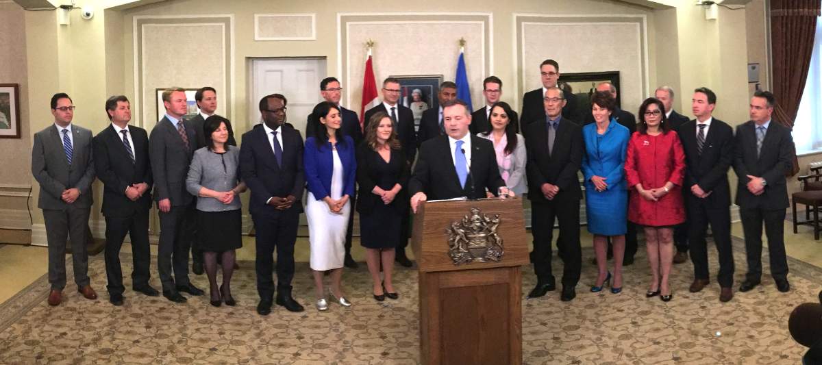 Alberta Premier Jason Kenney, 18 cabinet ministers and three associate ministers were sworn in on Tuesday, April 30, 2019.
