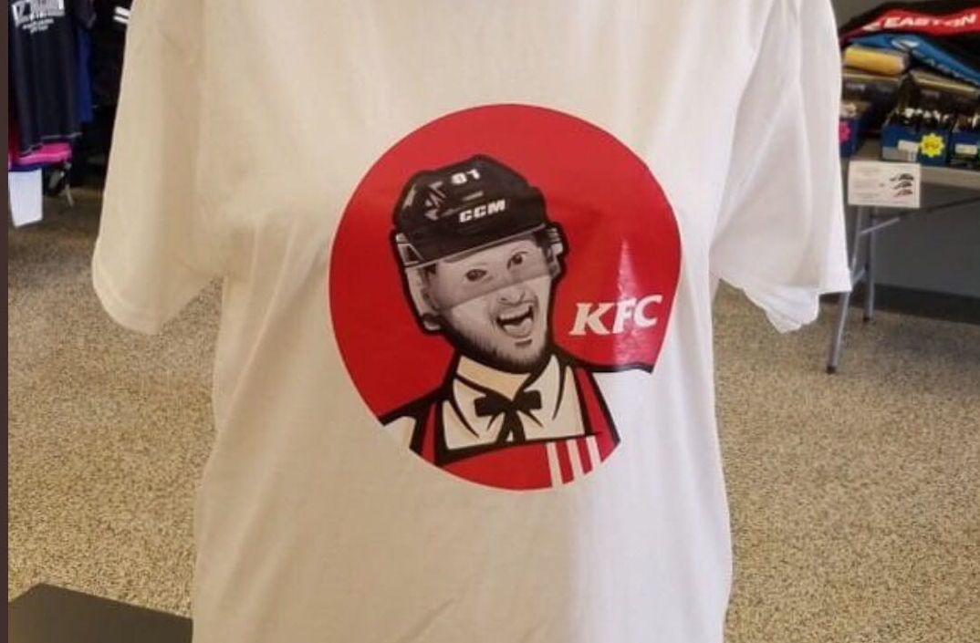 The Winnipeg Jets’ Kyle Connors immortalized on a t-shirt, because Winnipeggers are weird like that.