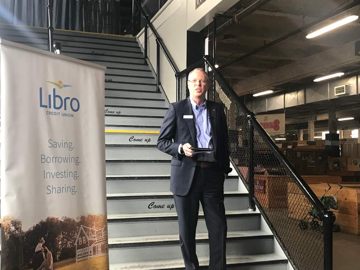 CEO of Libro Credit Union Steve Bolton was at the Western Fair District to announce a new branch in Old East Village.