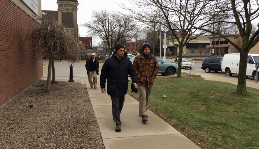 FILE - Steven Ravbar and Matthew Carapella make their way into provincial offences court on April 15, 2019.