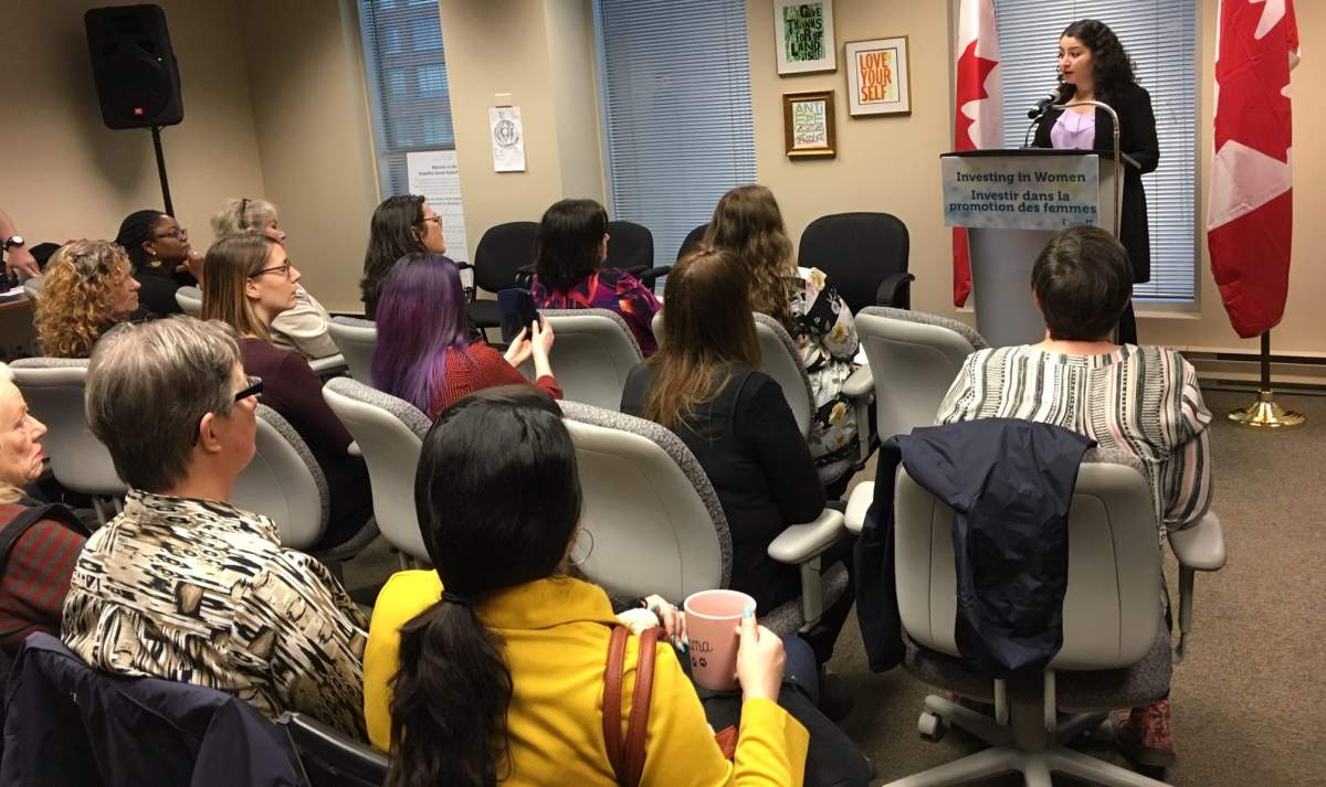 Maryam Monsef announces $1.6 million in funding for six women's organizations in Ontario.