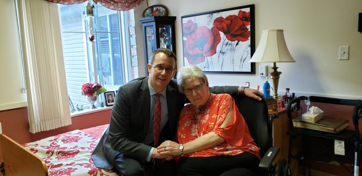 MPP Monte McNaughton visited Mrs. Ritchie after announcing new long-term care beds in Strathroy.