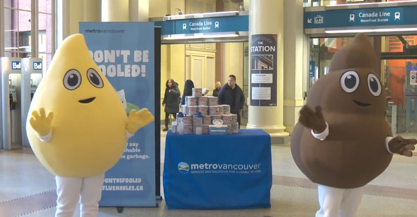 Mascots Pee and Poo campaign at Waterfront Station on April 1. 