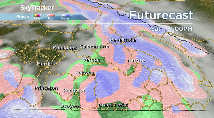 Rain is expected to sweep through the Okanagan on Saturday, as the next frontal boundary slides into the region.