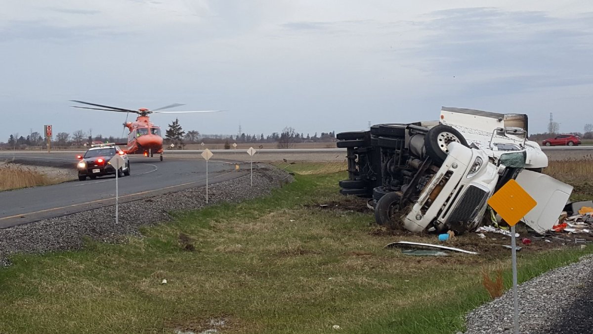 OPP in Chatham investigate a single-vehicle rollover on April 29, 2019.
