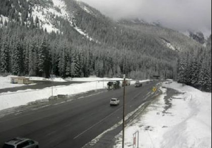 Road conditions at Rogers Pass along the Trans-Canada Highway on Saturday, April 27, 2019. Rogers Pass has an elevation of 1,330 metres.