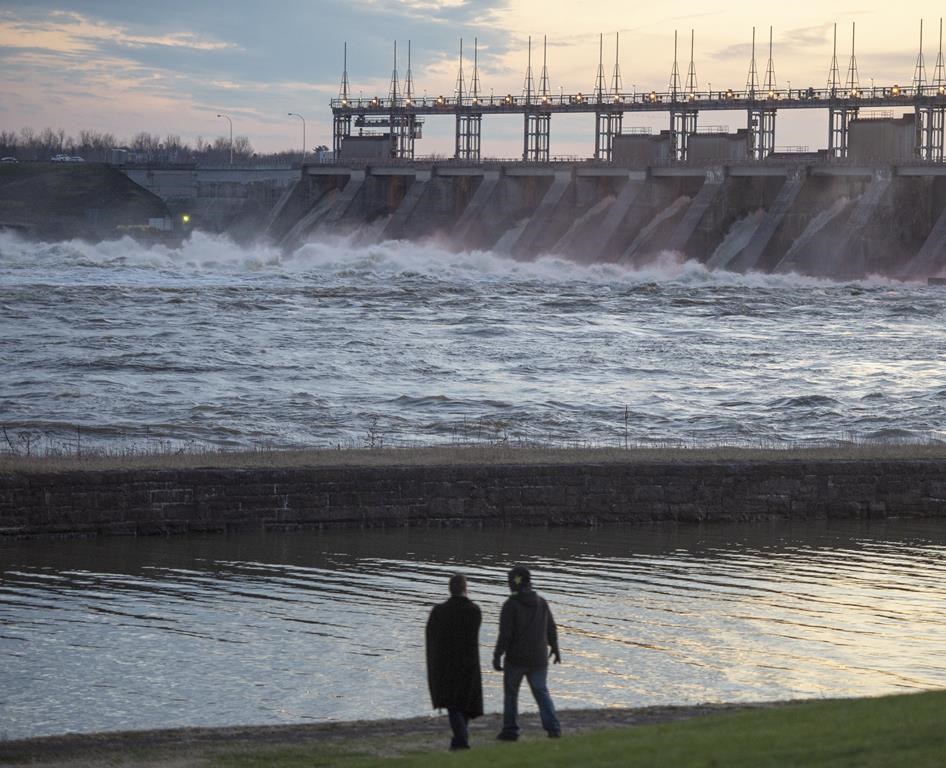 Water rushes through the Carillon Hydro electric dam Thursday, April 25, 2019 in Carillon, Quebec.