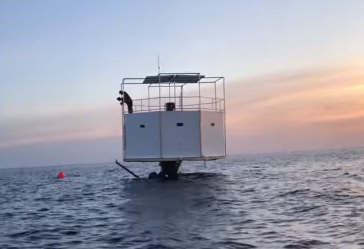 A seastead ocean home is shown off the coast of Thailand in this image from video.