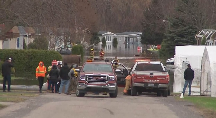 Evacuations continue in Ste-Marthe-sur-le-Lac following a dike breach on the Lake of Two Mountains. Sunday, April 28, 2019.