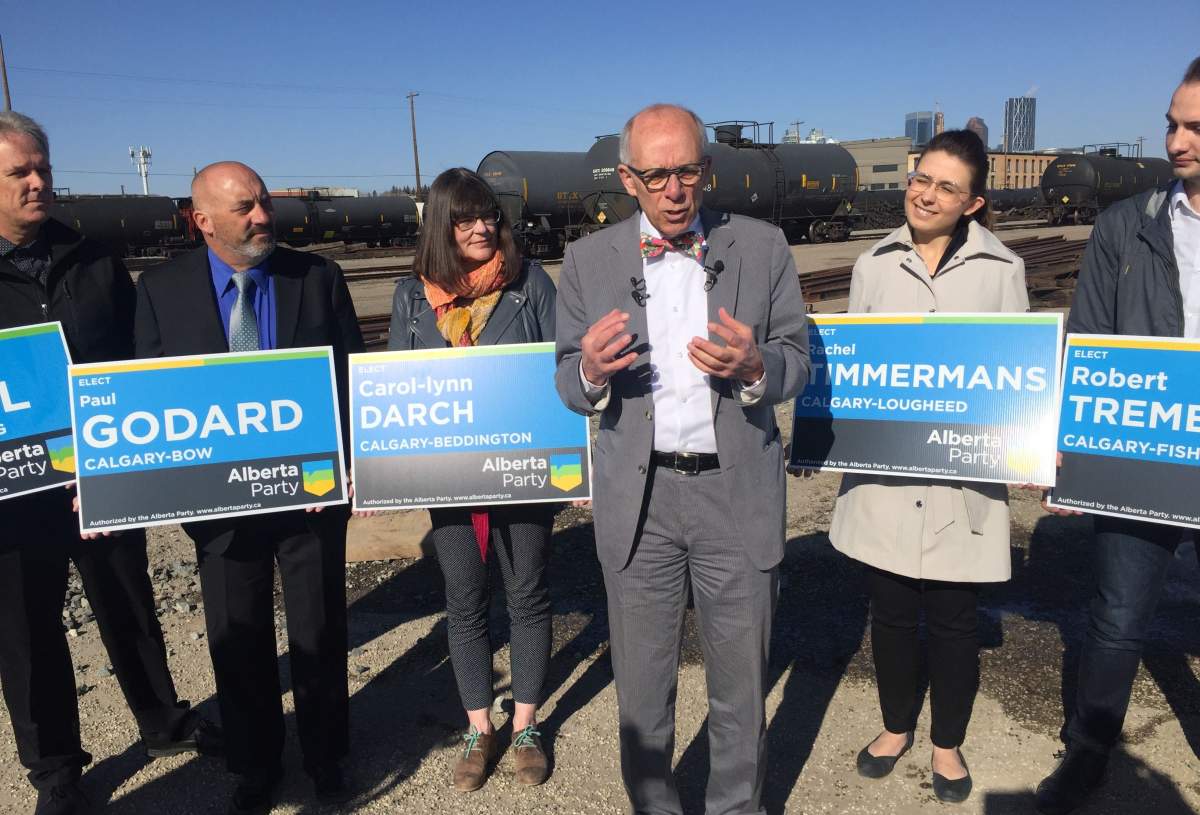 Alberta Party Leader Stephen Mandel in Calgary, announcing how his government would work with private industry to build a $15-million railway and pipeline corridor between Fort McMurray and Alaska. Photo taken on Tuesday, April 2, 2019.