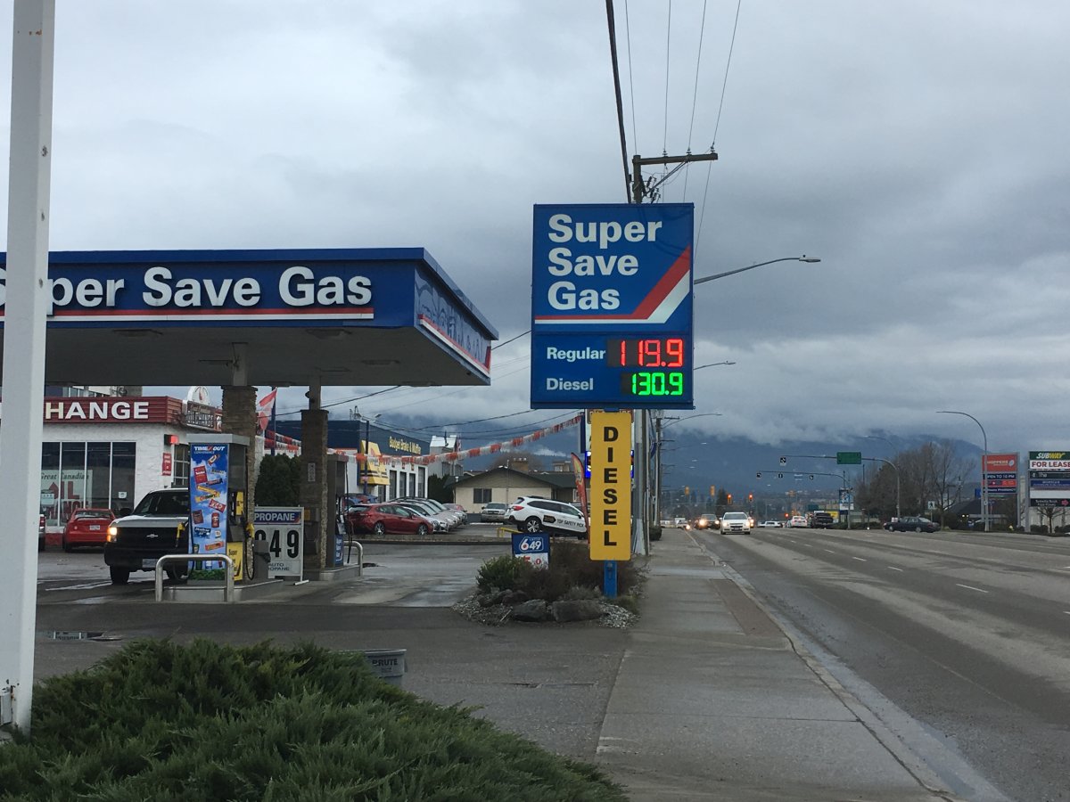A gas station on 27 Street in Vernon. GasBuddy.com said 119.9 cents was the cheapest gas price in B.C. on Tuesday morning. 