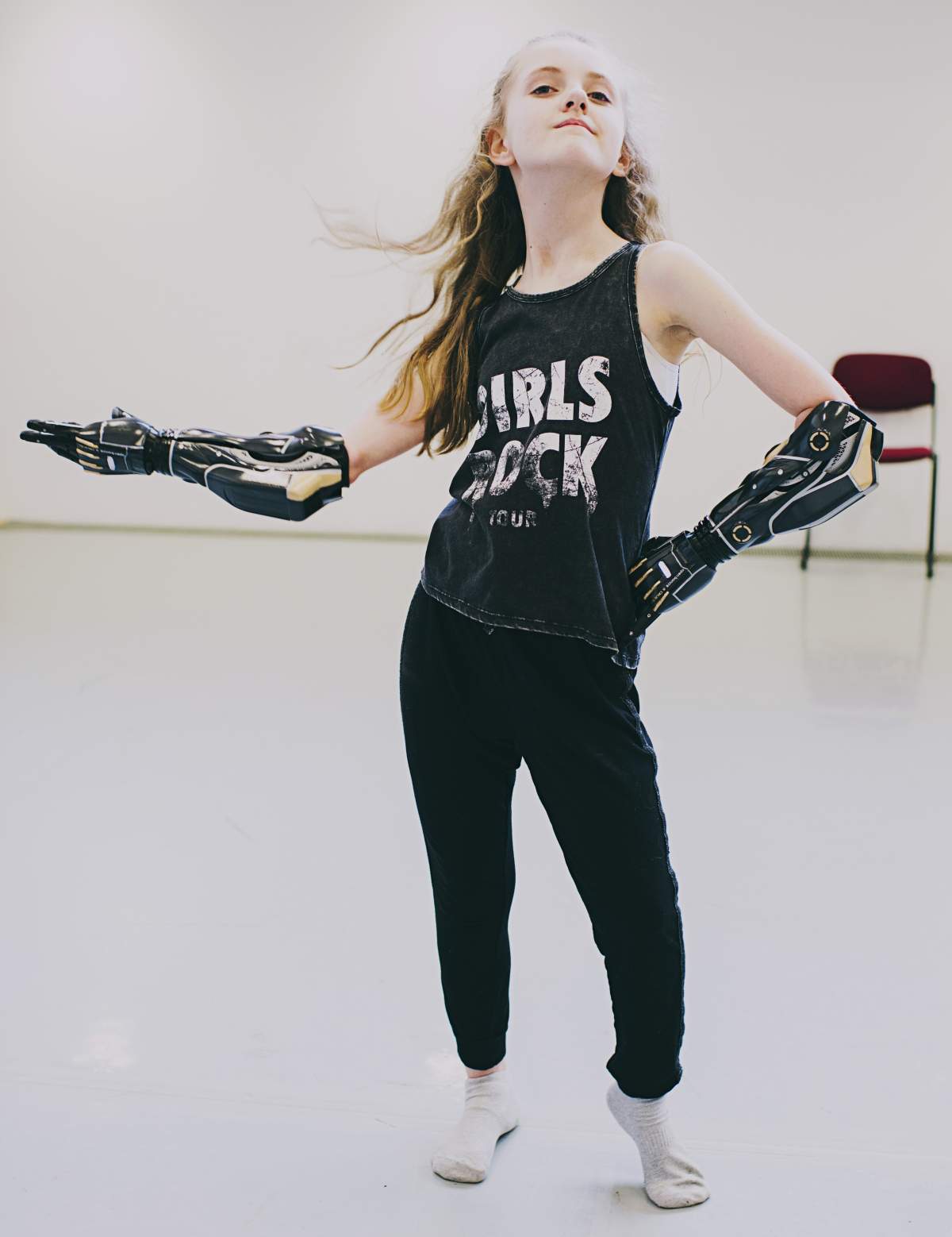 Tilly Lockey, 13, wearing her 3D-printed bio-mechanic Hero Arms.