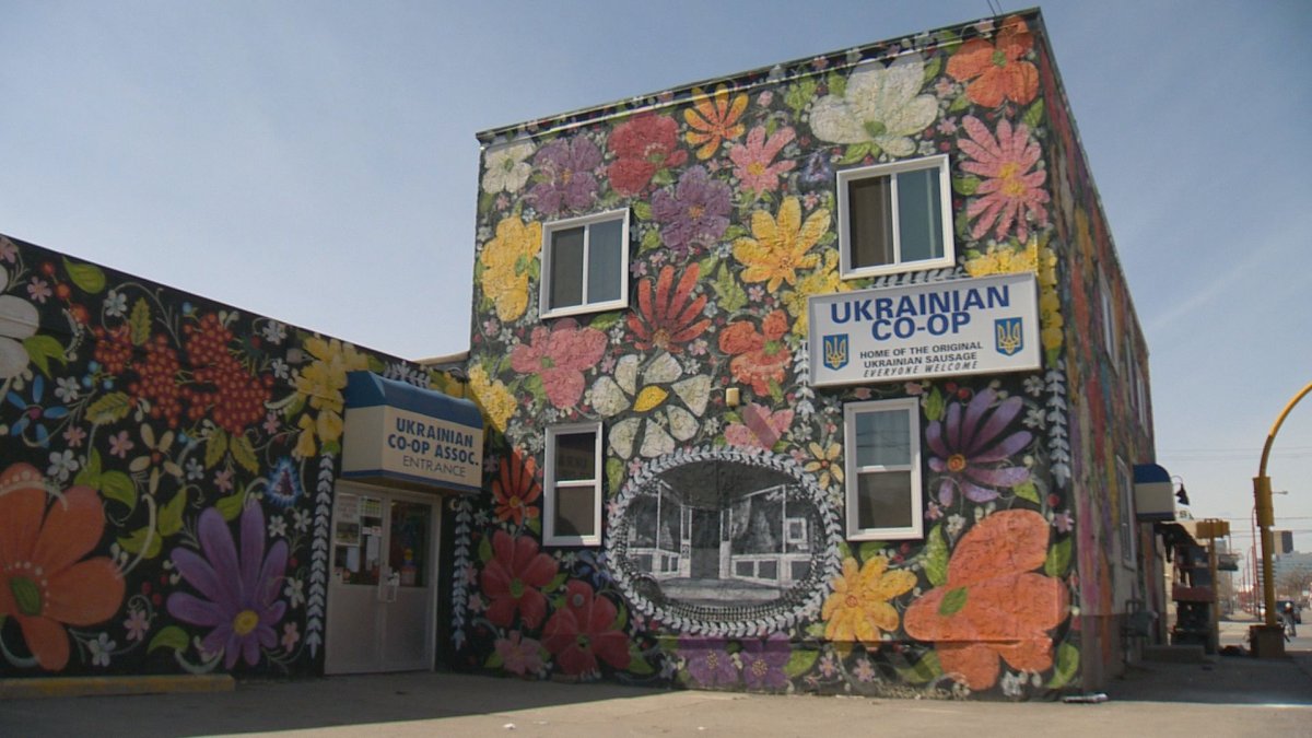 A local muralist is close to finishing a mural he began in the fall on the outside of the Ukrainian Co-op.