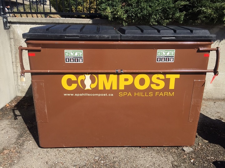 One of two compost bins that the City of Vernon is hoping will reduce greenhouse gas emissions. This bin is located at city hall, in the parking lot next to the Community Services Building.