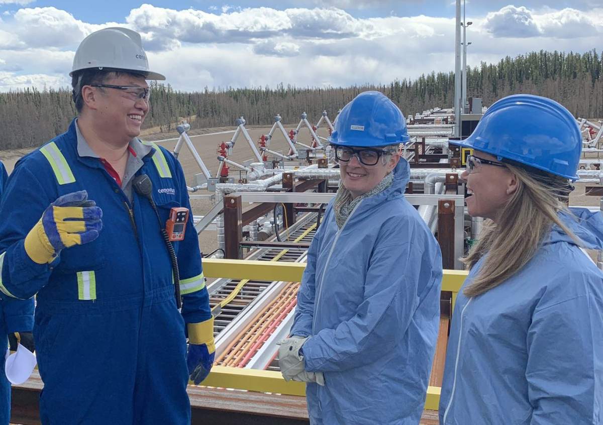 Victoria Mayor Lisa Helps, centre, tours Cenovus’ steam-assisted gravity drainage oilsands project at Foster Creek, Alta. Friday, April 26.