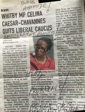 Whitby MP Celina Caesar-Chavannes gets racist piece of mail. 