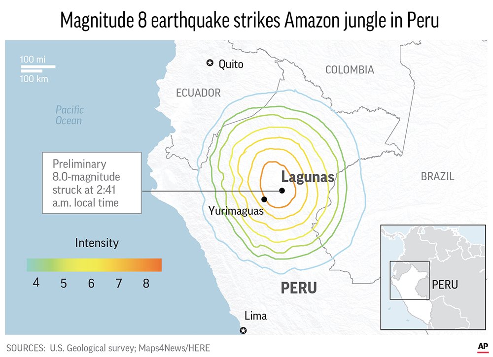 Magnitude 8 earthquake collapses buildings in remote Amazon jungle town in Peru - image