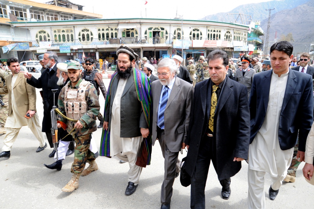 Hamid Alakozai, second from right, with local politicians in Afghanistan, March 17, 2012.