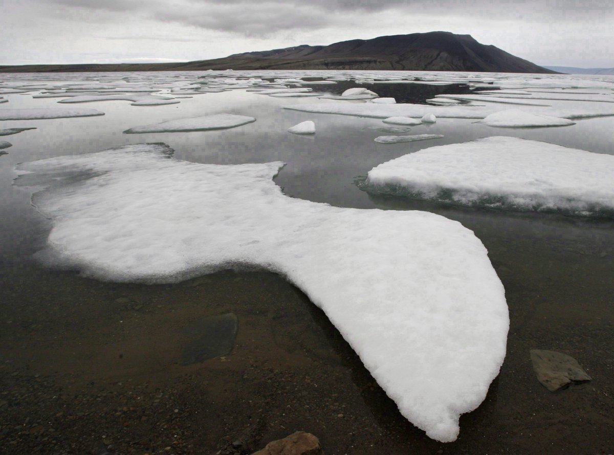 Ice floats in Slidre Fjord outside the Eureka Weather Station on Ellesmere Island, Nunavut, Monday, July 24, 2006. 