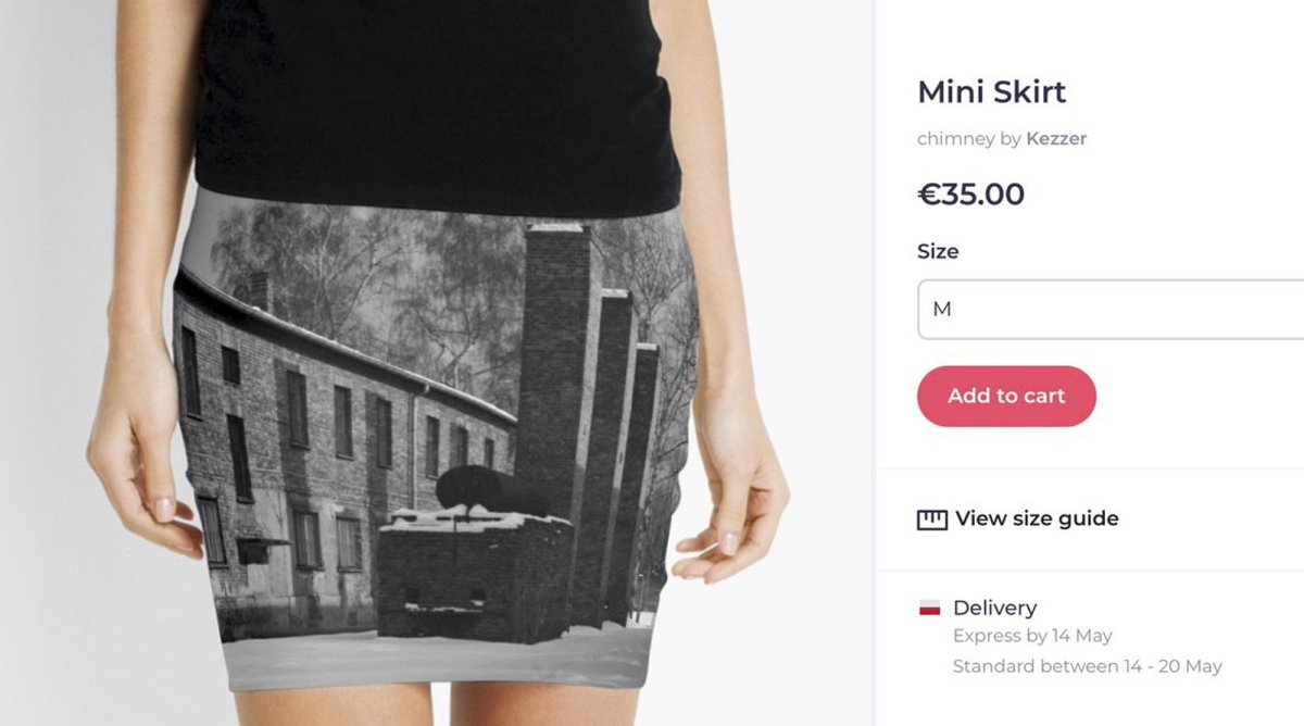 A screen grab from Wednesday, May 8, 2019, from the site of an online vendor showing an Auschwitz-themed product for sale. 